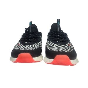 Women's Black & White Zebra Knit Sneakers with Coral Toe Accent